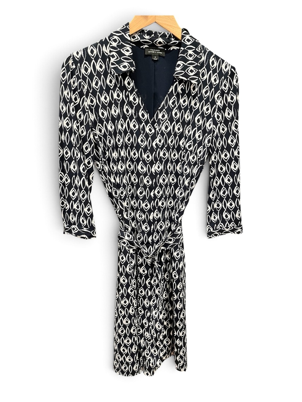 Tahari Navy and White geometric dress